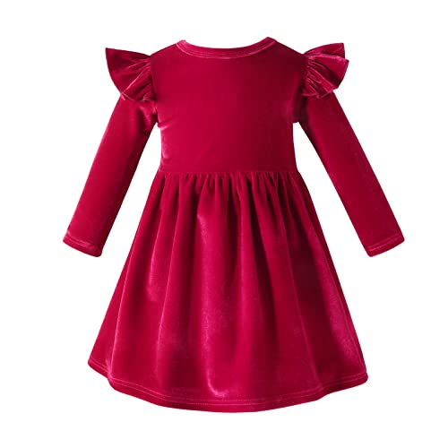 Baby Samtkleid Kleinkinder M?dchen Vintage A-Linie R?schen Langarm Prinzessin Abendkleid Weihnachtskleid Weihnachten Partykleid Festlich Festkleid Faltenrock Hochzeit Herbst Winter Rot 3-4 Jahre von FYMNSI