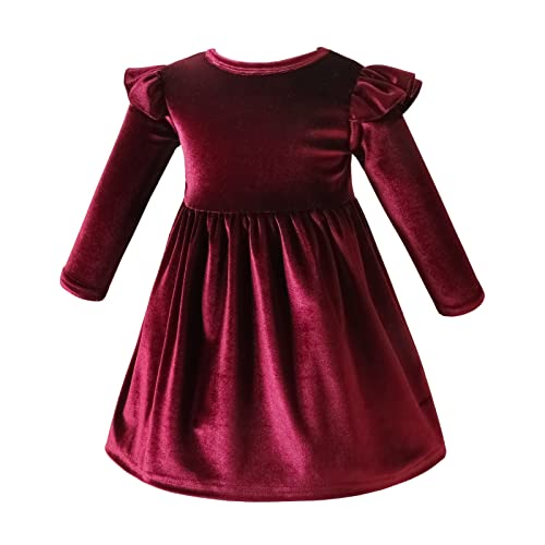 Baby Samtkleid Kleinkinder M?dchen Vintage A-Linie R?schen Langarm Prinzessin Abendkleid Weihnachtskleid Weihnachten Partykleid Festlich Festkleid Faltenrock Hochzeit Herbst Winter Weinrot 2-3 Jahre von FYMNSI