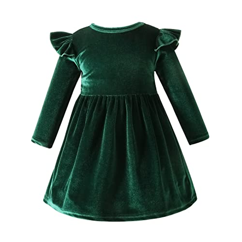 Baby Samtkleid Kleinkinder M?dchen Vintage A-Linie R?schen Langarm Prinzessin Abendkleid Weihnachtskleid Weihnachten Partykleid Festlich Festkleid Faltenrock Hochzeit Herbst Winter Gr?n 18-24 Monate von FYMNSI