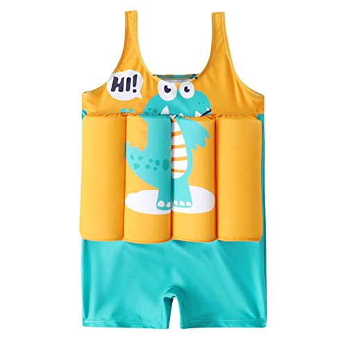 Badeanzug mit Schwimmhilfe Jungen Float Suit Kinder Bojenanzug Schwimmanzug Verstellbarem Auftrieb Schwimmend Bademode Bojenbadeanzug Schwimmen Jacke Einteiler Badebekleidung Gelb Grün Dinosaurier 3-4 von FYMNSI