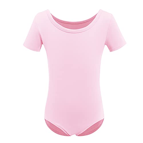 Ballettkleidung Mädchen Turnanzug Gymnastikanzug Tanzbody Ballettanzug Kinder Ballerina Kostüm Baumwolle Kurzarm Einteiler Turnbody Ballett Trikot Ballettbody Tanzoutfits Balletttrikot Rosa 7-8 Jahre von FYMNSI