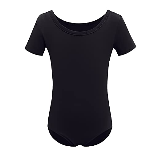 Ballettkleidung Mädchen Turnanzug Gymnastikanzug Tanzbody Ballettanzug Kinder Ballerina Kostüm Baumwolle Kurzarm Einteiler Turnbody Ballett Trikot Ballettbody Tanzoutfits Balletttrikot Schwarz 4-5J von FYMNSI