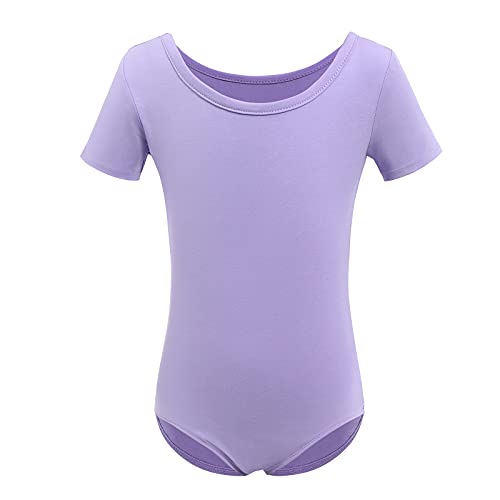 Ballettkleidung Mädchen Turnanzug Gymnastikanzug Tanzbody Ballettanzug Kinder Ballerina Kostüm Baumwolle Kurzarm Einteiler Turnbody Ballett Trikot Ballettbody Tanzoutfits Balletttrikot Violett 4-5J von FYMNSI