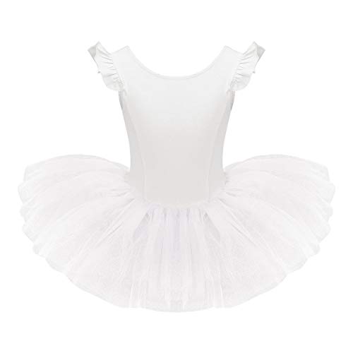 Ballettkleidung Mädchen Turnanzug Gymnastikanzug Tanzkleid Ballettanzug Kinder Ballerina Kostüm Kleid Turnbody mit Tütü Rock Ballett Trikot Ballettbody Tanzoutfits Balletttrikot Weiß 3-4 Jahre von FYMNSI