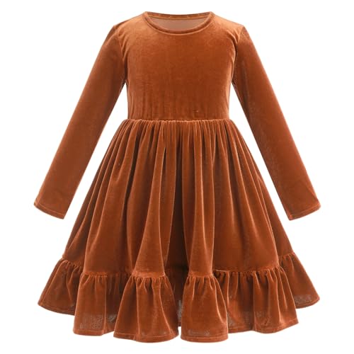 Blumenm?dchen Kinder Samtkleid Baby M?dchen Weihnachtskleid Weihnachten Geburtstag Partykleid Roundhals A-Linie Festliches Festkleid Prinzessin Freizeit Herbstkleid Winter Kleid Braun 2-3 Jahre von FYMNSI