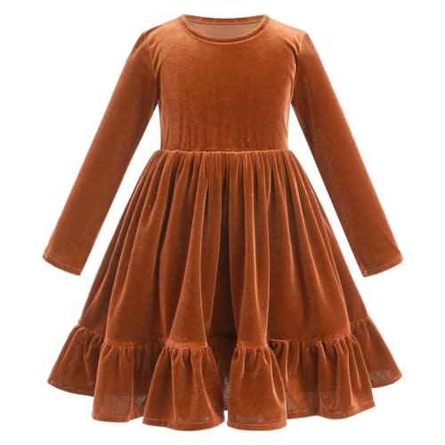 Blumenm?dchen Kinder Samtkleid Baby M?dchen Weihnachtskleid Weihnachten Geburtstag Partykleid Roundhals A-Linie Festliches Festkleid Prinzessin Freizeit Herbstkleid Winter Kleid Braun 5-6 Jahre von FYMNSI