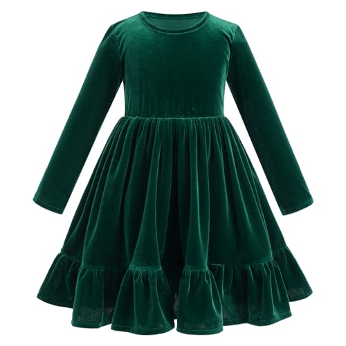 Blumenm?dchen Kinder Samtkleid Baby M?dchen Weihnachtskleid Weihnachten Geburtstag Partykleid Roundhals A-Linie Festliches Festkleid Prinzessin Freizeit Herbstkleid Winter Kleid Gr?n 3-4 Jahre von FYMNSI