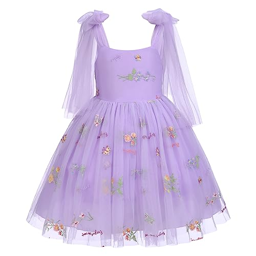 Blumenm?dchen Kleid M?dchen Blumen Stickerei Tutu T?llkleid Prinzessin Partykleid Baby Taufkleid Festliches Festkleid Hochzeit Ballkleid Abendkleid Erstkommunion Kleid Fee Kost?m Violett 5-6 Jahre von FYMNSI