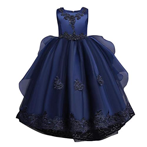 Blumenmädchen Kleid Kinder Feierliche Anlässe Langes Abendkleid Prinzessin Vokuhila Festkleid Tutu Hi-lo Brautjungfern Hochzeitskleid Mädchen Geburtstag Partykleid Festliches Dunkelblau 2-3 Jahre von FYMNSI