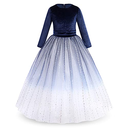 Blumenmädchen Kleid Kinder Mädchen Samtkleid 3/4 Arm Langes Abendkleid Festlich Hochzeit Brautjungfern Weihnachten Partykleid Pailletten Tüll Prinzessin Weihnachtskleid Ballkleid Dunkelblau 13-14Jahre von FYMNSI