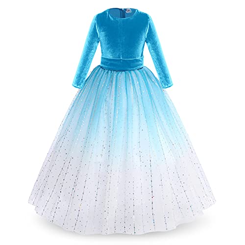 Blumenmädchen Kleid Kinder Mädchen Samtkleid 3/4 Arm Langes Abendkleid Festlich Hochzeit Brautjungfern Weihnachten Partykleid Pailletten Tüll Prinzessin Weihnachtskleid Ballkleid Himmelblau 3-4 Jahre von FYMNSI