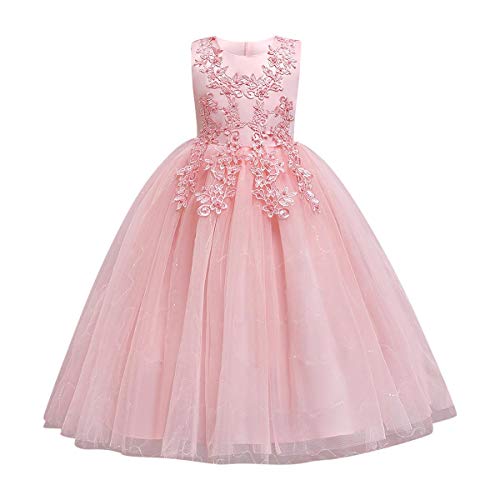 Blumenmädchen Kleid Kinder Prinzessin Tüll Maxikleid Partykleid Hochzeit Brautjungfer Formal Langes Abendkleid Pailletten Blumenstickerei Feierliche Anlässe Festkleid Ballkleid Rosa 3-4 Jahre 120 von FYMNSI