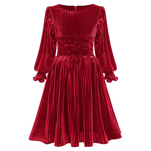 Blumenmädchen Kleid Kinder Samtkleid Mädchen Langarm Weihnachten Partykleid Prinzessin Festliches Festkleid Weihnachtskleid Hochzeitskleid Abendkleid Geburtstagskleid Herbst Winter Rot 10-11 Jahre von FYMNSI