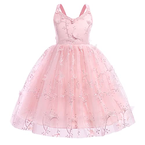 Blumenmädchenkleid Kinder Baby Mädchen Hochzeit Brautjungfernkleid Prinzessin Stickerei Träger Tüllkleid Maxikleid Langes Abendkleid Geburtstag Partykleid Festkleid Sommerkleid Rosa 6-7 Jahre von FYMNSI