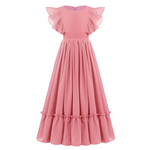 Blumenmädchenkleid Kinder Chiffon Kleid Mädchen Hochzeit Brautjungfer Maxikleid A-Linie Elegant Langes Abendkleid Festkleid Geburtstag Partykleid Ballkleid Strand Sommerkleid Dunkelrosa 5-6 Jahre von FYMNSI