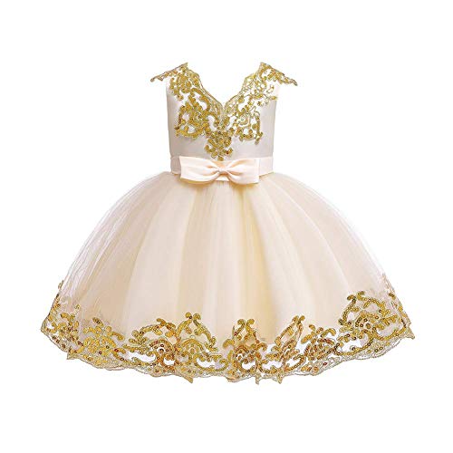 Blumenmädchenkleid Kleinkinder Baby Partykleid Kinder Mädchen Geburtstag Brautjungfer Hochzeitskleid Pailletten Tütü Prinzessin Elegant Festkleid A-Linie Kommunionskleid Ballkleid Champagner 4-5J von FYMNSI