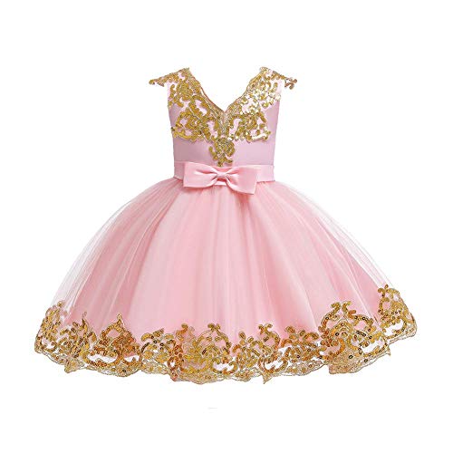 Blumenmädchenkleid Kleinkinder Baby Partykleid Kinder Mädchen Geburtstag Brautjungfer Hochzeitskleid Pailletten Tütü Prinzessin Elegant Festkleid A-Linie Kommunionskleid Ballkleid Rosa 10-11 Jahre von FYMNSI