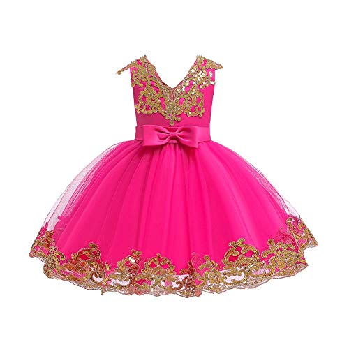 Blumenmädchenkleid Kleinkinder Baby Partykleid Kinder Mädchen Geburtstag Brautjungfer Hochzeitskleid Pailletten Tütü Prinzessin Elegant Festkleid A-Linie Kommunionskleid Ballkleid Rose 7-8 Jahre von FYMNSI