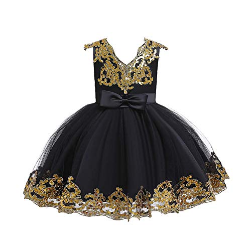 Blumenmädchenkleid Kleinkinder Baby Partykleid Kinder Mädchen Geburtstag Brautjungfer Hochzeitskleid Pailletten Tütü Prinzessin Elegant Festkleid A-Linie Kommunionskleid Ballkleid Schwarz 2-3 Jahre von FYMNSI