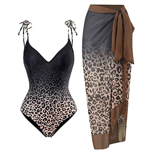 Damen Badeanzug Bauchweg V-Ausschnitt Monokini Elegant Badeanzugkleid Badekleid Schwimmrock Retro Schwimmkleid Baderock Tankini Sport Schwimmanzug Bademode Swimsuit Sportbadeanzüge Braun Leopard M von FYMNSI