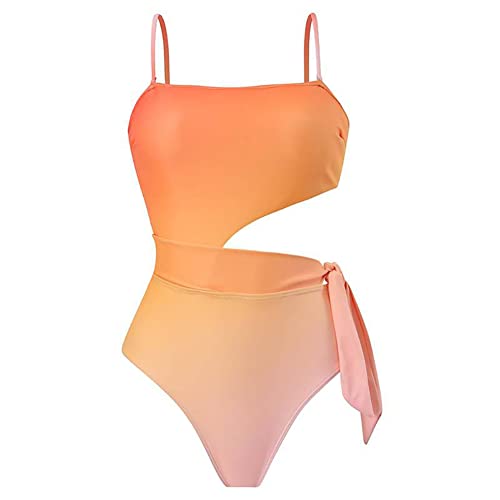 Damen Badeanzug Einteilige Monokini Raffung Bauchweg Cut Out Träger Schwimmanzug Bademode Blumen Gedruckt Figurformende Badeanzüge Sexy Push Up Sport Swimsuit Strandmode Sommer Orange Einteilig M von FYMNSI