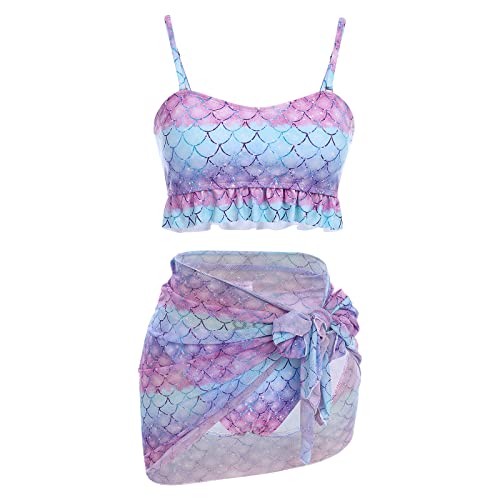Damen Bikini Set Träger High Waist Bademode Zweiteiliger Badeanzug Push Up Gepolstert Rüschen Oberteil Triangel Hochtaillierte Shorts Schwimmanzug Kostüm Strandmode Violett Meerjungfrau XL von FYMNSI