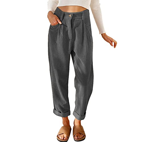 Damen Cordhose L?ssig Cord Hosen F?r Frauen Hohe Taille Lange Gerade Bein Baggy Hosen Mit Taschen B?ro Arbeit Casual Knopfleiste Rei?verschluss Einfarbig Lockere Vintage Freizeithose Dunkelgrau S Damen Cordhose L?ssig Cord Hosen F?r Frauen Hohe Taille Lange Gerade Bein Baggy Hosen Mit Taschen B?ro Arbeit Casual Knopfleiste Rei?verschluss Einfarbig Lockere Vintage Freizeithose Dunkelgrau S von FYMNSI