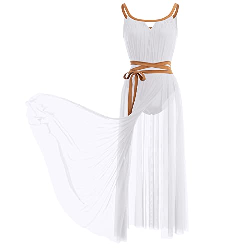 Damen Lyrisch Tanzkleid Ballettkleid Ärmellos Spaghetti Träger Maxikleid Tüll Langes Trikotkleid Modern Contemporary Tanzkostüme Latein Rumba Tango Ballsaal Turnanzug Bühnenanzug Kostüm Weiß S von FYMNSI