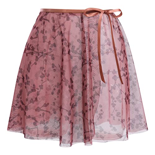 Damen M?dchen Ballettrock Wickelrock Blumenmuster Mesh Tanz Rock Verstellbare Taille Krawatten Gymnastik R?cke Prinzessin Minirock Tanzbekleidung Tanzr?cke Dancewear Party Kost?m Staubige Rosa S-M von FYMNSI