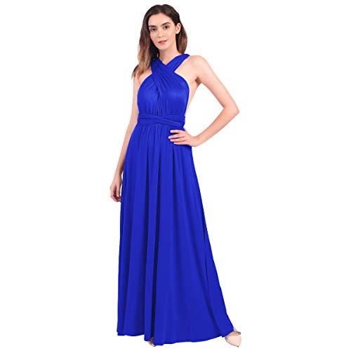 Damen Multiway Langes Abendkleid Hochzeit Brautjungfernkleid Bodenlang Party Cocktailkleid Cabrio Wickelkleid V-Ausschnitt Festkleid Rückenfrei Neckholder Maxikleid Sommer Strandkleid Königsblau L von FYMNSI