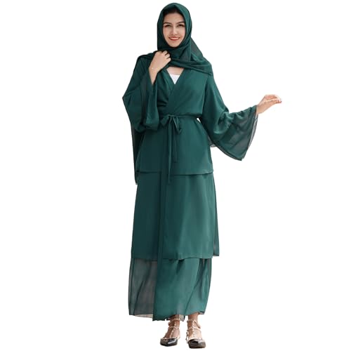 Gebetskleidung F?r Frauen, Muslimische Kleider Damen, Chiffon Offenes Kleid Abaya Muslim Gebetskleid mit Hijab Islamische Kaftan Robe In Voller L?nge Dubai Nahen Osten T?rkei Ramadan Dunkelgr?n S von FYMNSI