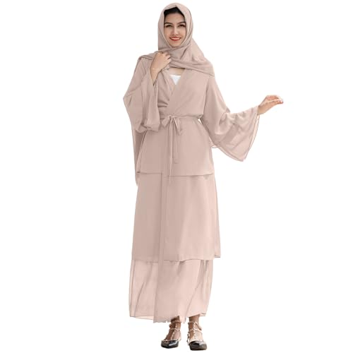 Gebetskleidung F?r Frauen, Muslimische Kleider Damen, Chiffon Offenes Kleid Abaya Muslim Gebetskleid mit Hijab Islamische Kaftan Robe In Voller L?nge Dubai Nahen Osten T?rkei Ramadan Nackt S von FYMNSI