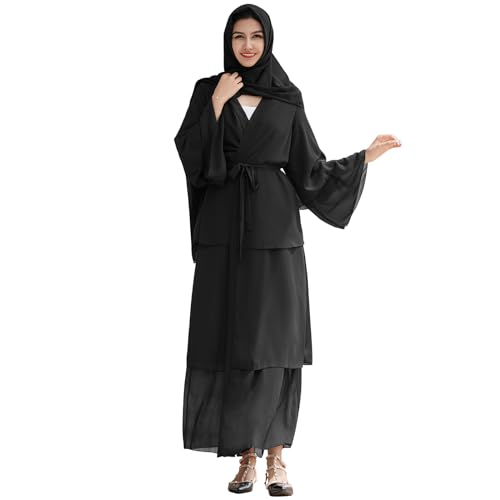 Gebetskleidung F?r Frauen, Muslimische Kleider Damen, Chiffon Offenes Kleid Abaya Muslim Gebetskleid mit Hijab Islamische Kaftan Robe In Voller L?nge Dubai Nahen Osten T?rkei Ramadan Schwarz L von FYMNSI