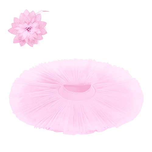 Damen Professioneller Ballett Tutu Rock Mädchen Schwan 7 lagiger Tüll Ballettrock mit Höschen Harte Organdy Platte Performance Gymnastikrock mit Haarklammer Erwachsene Tanzkleidung Rosa S von FYMNSI