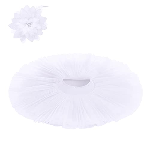 Damen Professioneller Ballett Tutu Rock Mädchen Schwan 7 lagiger Tüll Ballettrock mit Höschen Harte Organdy Platte Performance Gymnastikrock mit Haarklammer Erwachsene Tanzkleidung Weiß XXL von FYMNSI