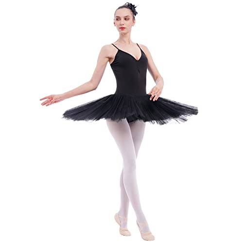 Damen Professionelles Ballett Tutu Erwachsene Ballettkleid Schwan Tanzkleid Schwanensee Tanz Kost?m Ballettkleidung Klassische Ballerina Prinzessin Pfannkuchen Tr?gerkleid B?hnenkleidung Scwharz L von FYMNSI