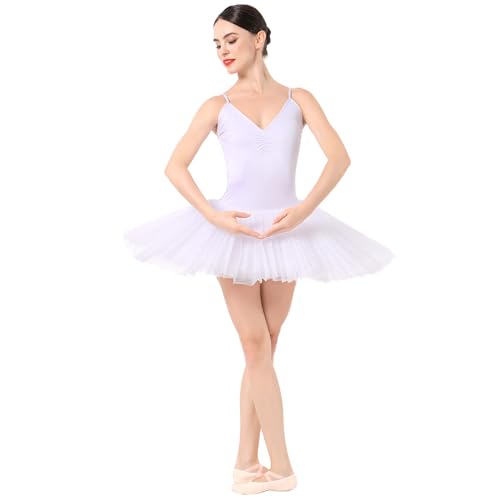 Damen Professionelles Ballett Tutu Erwachsene Ballettkleid Schwan Tanzkleid Schwanensee Tanz Kost?m Ballettkleidung Klassische Ballerina Prinzessin Pfannkuchen Tr?gerkleid B?hnenkleidung Wei? S von FYMNSI