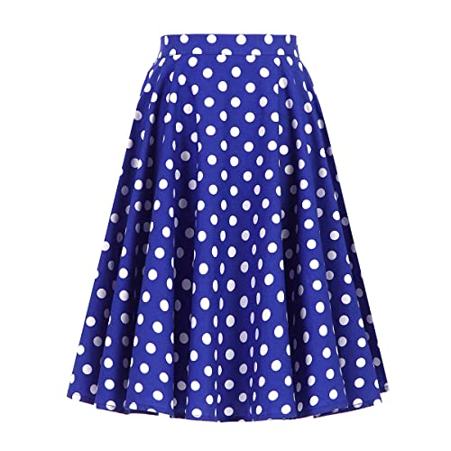 Damen Rockabilly Rock Vintage 1950er Jahre Retro Gepunktet Faltenrock Elastische Hohe Taille Swing Glockenrock Tellerrock Plissee A-Linie Knielang Festliche Röck Trachtenrock Sommer Blau XL von FYMNSI