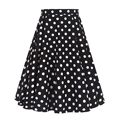 Damen Rockabilly Rock Vintage 1950er Jahre Retro Gepunktet Faltenrock Elastische Hohe Taille Swing Glockenrock Tellerrock Plissee A-Linie Knielang Festliche Röck Trachtenrock Sommer Schwarz L von FYMNSI