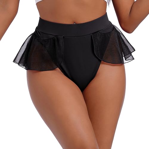 Damen Rüschen Hohe Taille Yoga Shorts Booty Hot Panties Butt Lifting Short Workout Gym Dance Shorts Clubwear, schwarz (netzstoff), X-Groß von FYMNSI