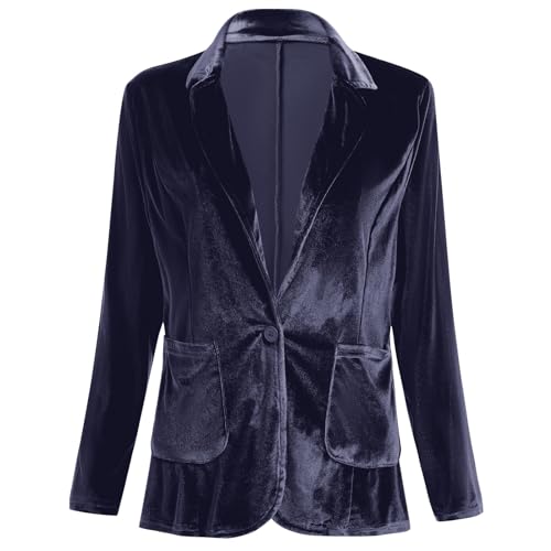 Damen Samt Blazer Jacke Lange Ärmel Reverskragen Knopfleiste Mantel mit Taschen Herbst Frühling Oberteile Elegant Business Velvet Anzugjacke Arbeitsblazer Herbstjacke Sakko Kurzblazer Lila L von FYMNSI