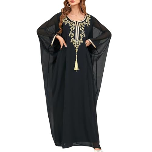 Damen ?berdimensional Maxi Kimono Kaftan ?bergr??e Strandkleid Tunika Elegante Lange Bikini Cover Up Strandponcho Blumendruck Pareo Muslimisch Arabisch Naher Osten Boho Maxikleid Schwarz Einheitsgr??e von FYMNSI