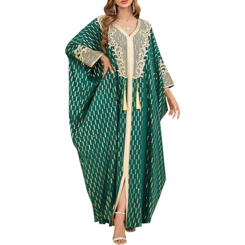 Damen ?berdimensional Maxi Kimono Kaftan ?bergr??e Strandkleid Tunika Elegante Lange Bikini Cover Ups Strandponcho Blumendruck Pareo Muslimisch Arabisch Naher Osten Boho Maxikleid Gr?n Einheitsgr??e von FYMNSI