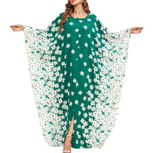 Damen ?berdimensional Maxi Kimono Kaftan ?bergr??e Strandkleid Tunika Elegante Lange Bikini Cover Ups Strandponcho Blumendruck Pareo Muslimisch Arabisch Naher Osten Maxikleid Gr?n Blumen Einheitsgr??e von FYMNSI