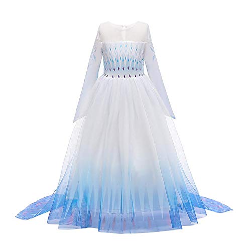 ELSA Kostüm Kinder Mädchen Schneekönigin Eiskönigin 2 Prinzessin Schneeflocke Druck Langarm Abendkleid Tüll Umhang Party Fasching Karneval Halloween Weihnachten Kleid Festkleid Blau 02 11-12 Jahre von FYMNSI