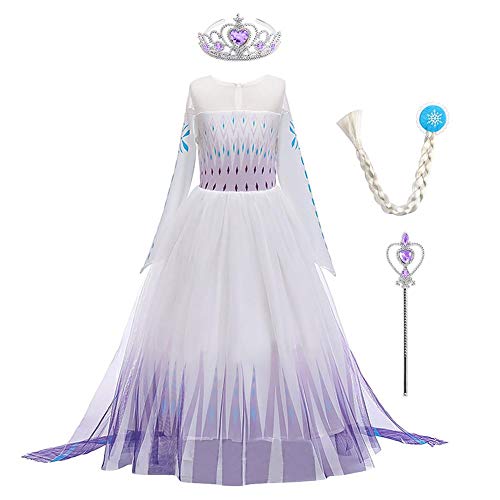 ELSA Kostüm Mädchen Schneekönigin 2 Prinzessin Lila Schneeflocke Druck Langarm Tüll Umhang Abendkleid Maskerade Party Fasching Halloween Weihnachten Kleid mit Krone Zauberstab Zubehör 13-14 Jahre von FYMNSI