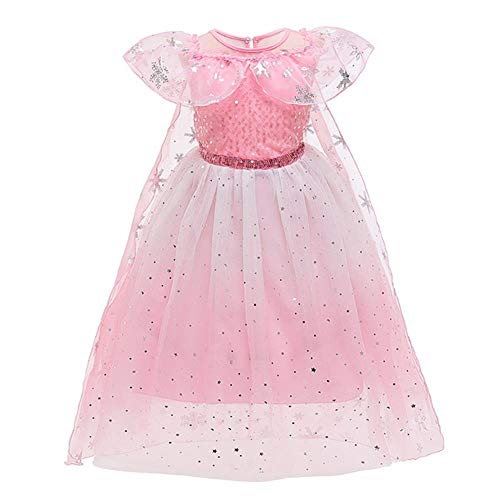 Elsa Kostüm Mädchen Eiskönigin Verkleidung Prinzessin Pailletten Tüllkleid mit Schneeflocke Umhang Outfit für Karneval Fasching Halloween Cosplay Weihnachten Geburtstag Party Gradient Rosa 4-5J von FYMNSI