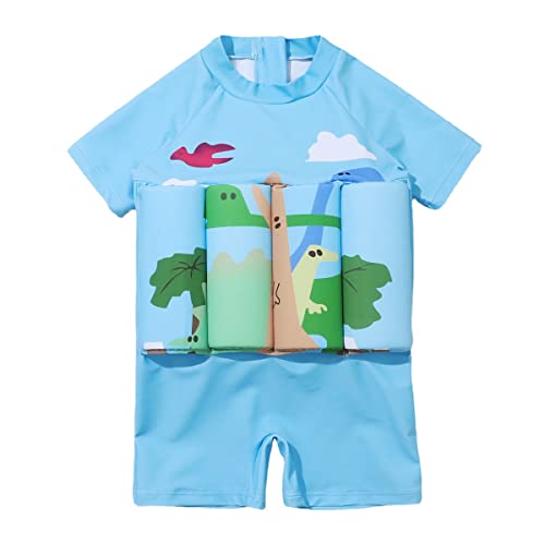 FYMNSI Baby Jungen Badeanzüge Mädchen Bojenanzüge Unisex Float Badeanzug Einteilige Schwimmende Badebekleidung mit verstellbarem Auftrieb Schwimmhilfe Einteiler Bademode Kurzarm Himmelblau 2-3 Jahre von FYMNSI