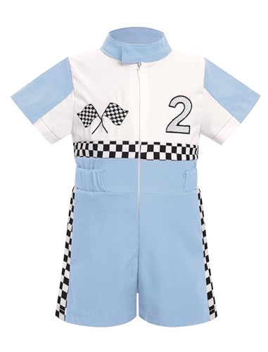 FYMNSI Baby Jungen Mädchen 2. Geburtstag Outfit Rennfahrer Kostüm Kleinkinder Rennanzug Overall Jumpsuit Racer Racing Verkleidung für Fasching Karneval Halloween Party Rollenspiele Blau 18-24 Monate von FYMNSI