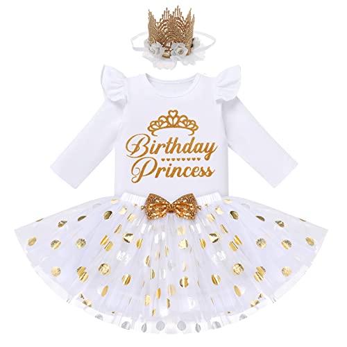 FYMNSI Baby Kinder Mädchen Geburtstag Outfit Baumwolle Langarm Top T-shirt Prinzessin Tutu Tüll Rock Stirnband 3tlg Partykleid Festliches Fotoshooting Herbst Bekleidungsset Weiß 12-18 Monate von FYMNSI